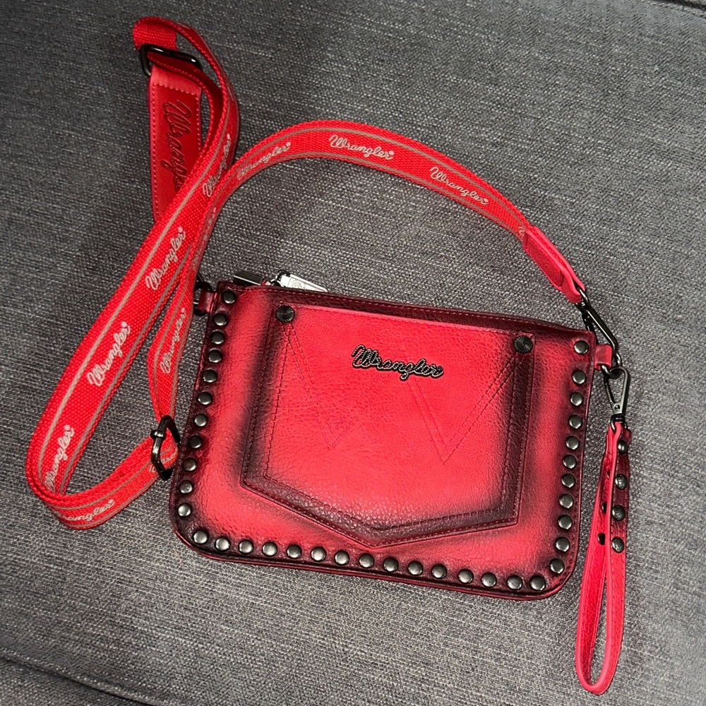 Wrangler Red and Black Studded Crossbody Bag